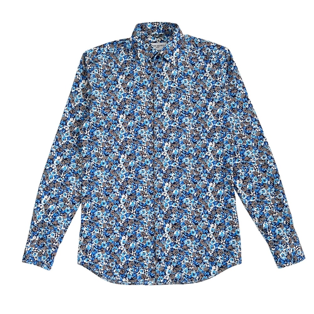 John Henric Sweden Blue Floral Button Down Shirt size Men's  (14.5 - 37)
